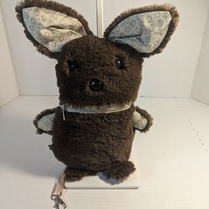 Yasha Wallet Zipper Faux fur dark brown Rabbit / Bear Yellow Fabric Cute Gift